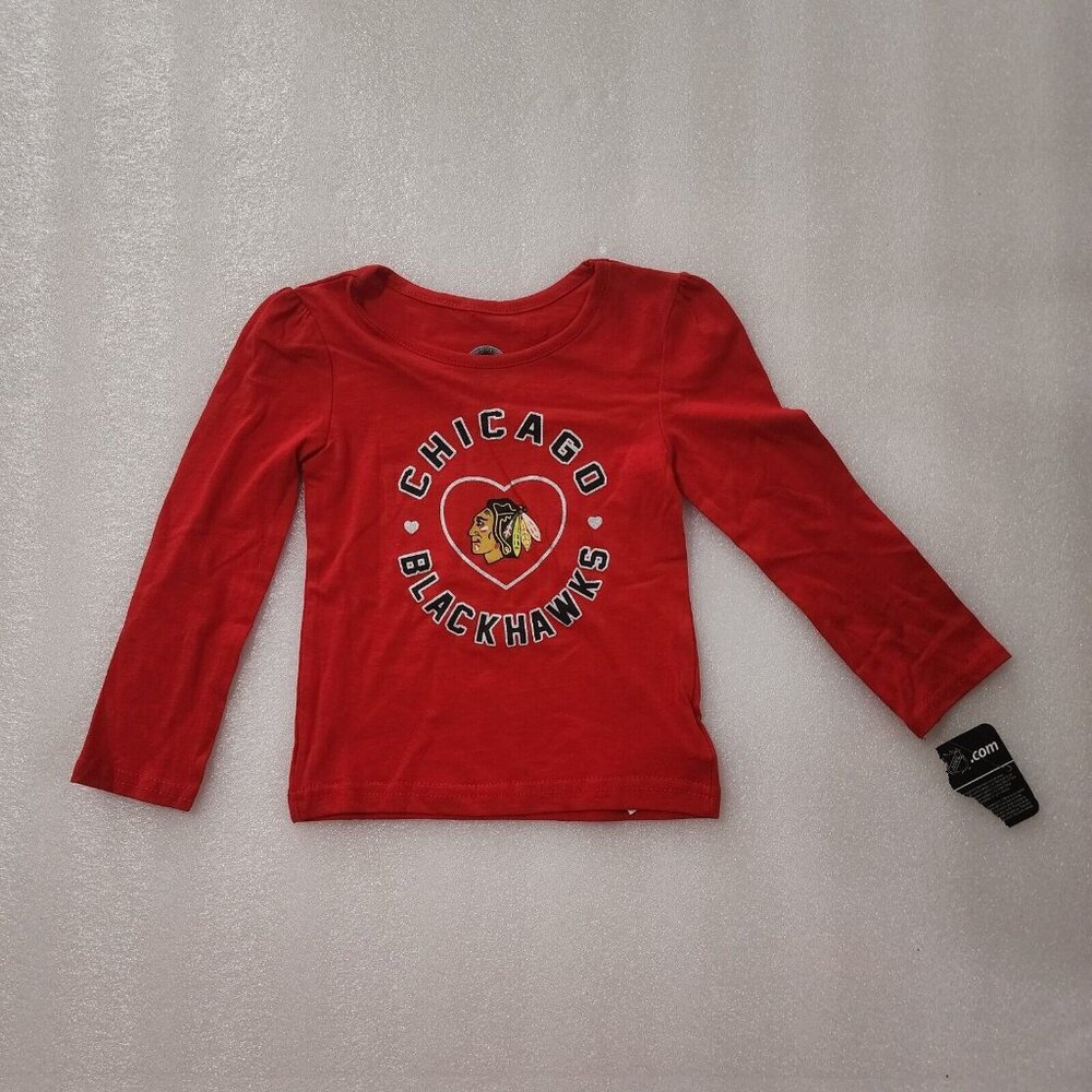 NHL Chicago Blackhawks Hockey Logo Red Long Sleeve T-Shirt Toddler Girls 2T NEW